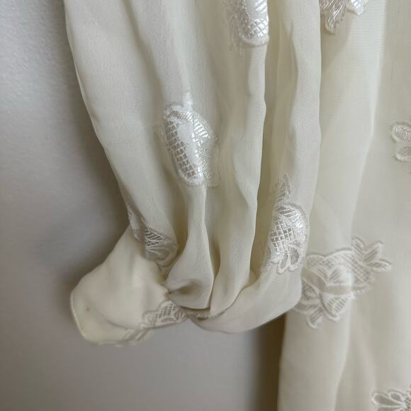 Vintage Cachet By Bari Protas Cream Sheer Floral Embroidered Midi Dress XS - Picture 11 of 16